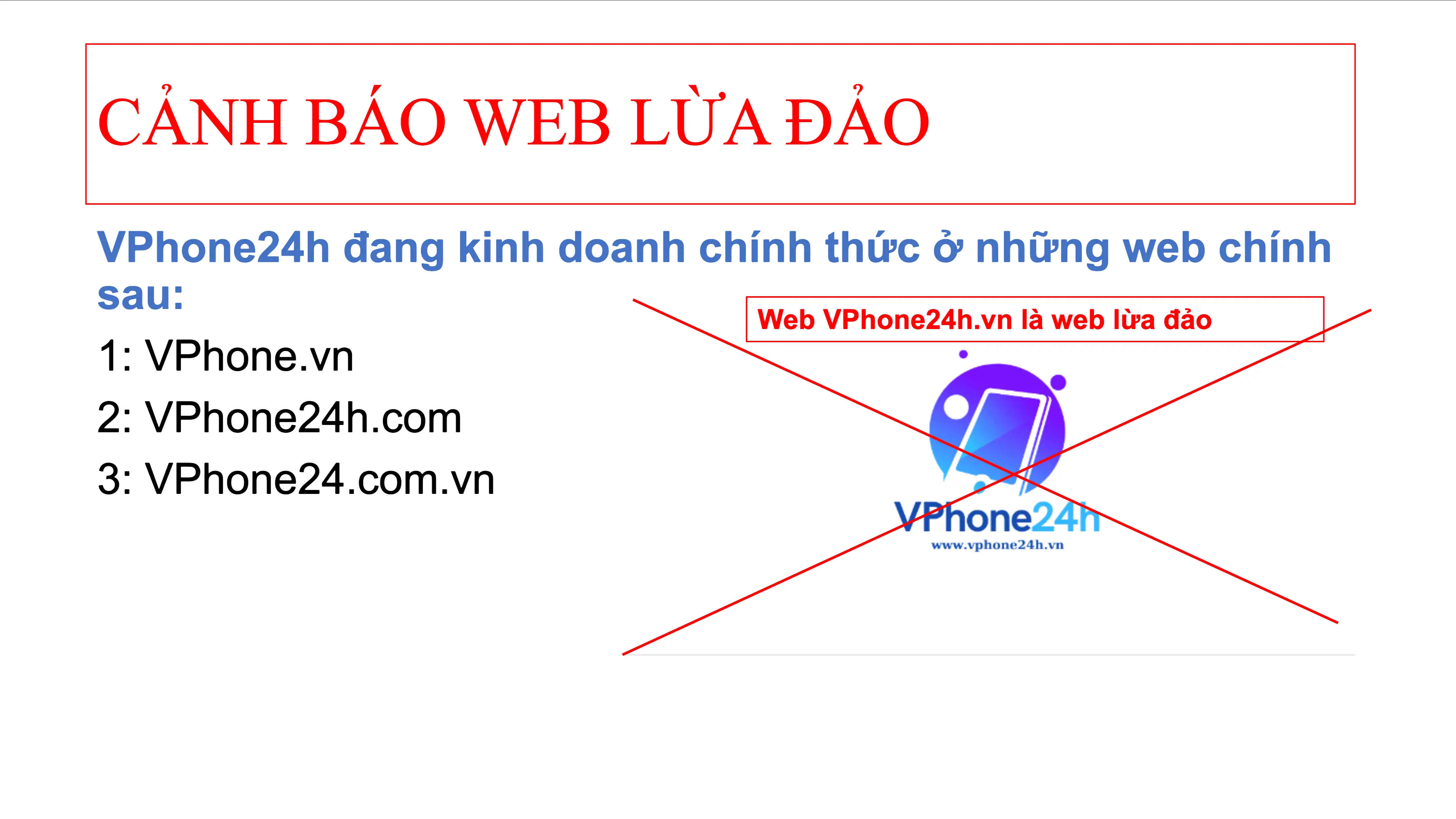 CẢNH BÁO WEB LỪA ĐẢO VPHONE24H